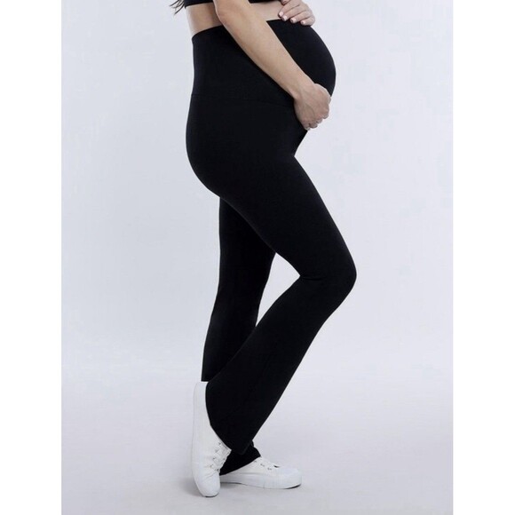 NWT Ingrid & Isabel Maternity Flared Leg Foldover Waist Pants Black M - Picture 2 of 9